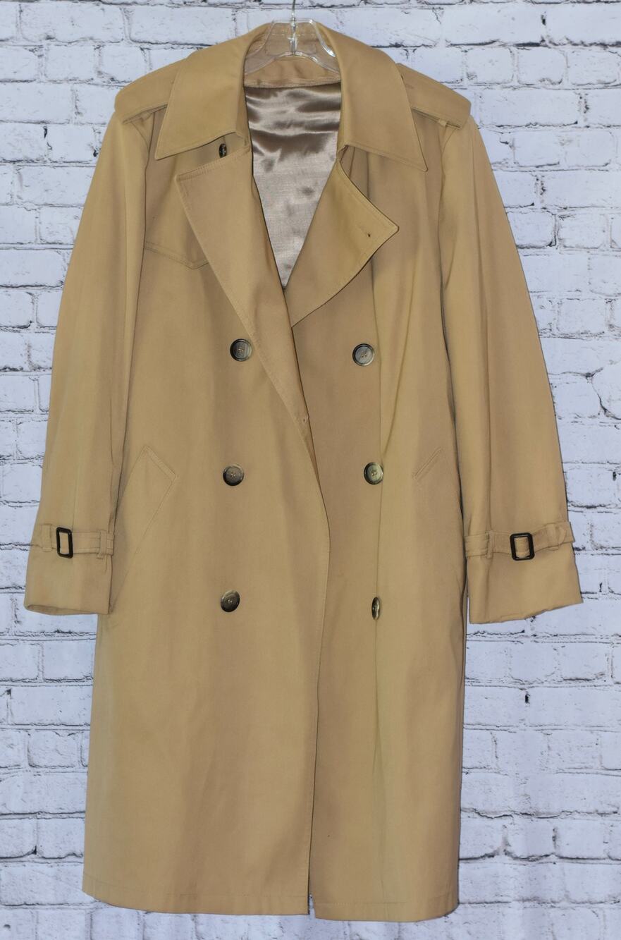 Double Breasted Lord & Taylor Trench Coat Nova Check Pattern Liner Sz 40